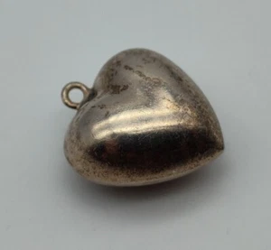 Vintage Puffy Heart Chime Puffed Pendant Charm Sterling Silver 925 Jingle Bell - Picture 1 of 5
