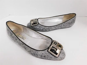 Oscar De La Renta Gray Snake Leather Ballet Flats Italy 38 - Picture 1 of 6