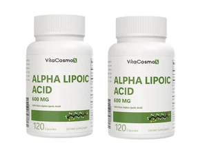 Alpha Lipoic Acid (ALA) 600mg Per Serv 240 Vegetable Caps VitaCosmoX Antioxidant - Picture 1 of 9