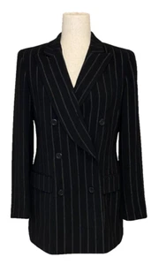 Liz Claiborne Petites Black Pinstripe Double Breasted Dressy Blazer Jacket SZ 6P - Picture 1 of 14