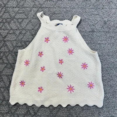 Suéter Top Tejido Sin Mangas Azul Marino Antiguo Rosa Crema Floral Grande (10) Foto 1 de 3