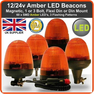 RESPONSE VEHICLE LIGHTING LTD Beacon AMBER Multi Mount LED Flashing Warning Lightbars Tractor Truck R10 12V 24