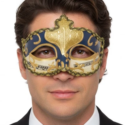 Venetian MASQUERADE Ball Mask | FILIGREE Blue and Gold | Fancy Dress PROM BALL - Image 1 of 4
