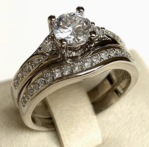 2 Ct Roun Cut Lab-Created Diamond 14K White Gold Filled 2 Pcs Wedding Rings Set - Picture 1 of 4
