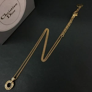 Christian Dior Oval Rhinestone Gold Tone Pendant Necklace/6BF0542 - Picture 1 of 8