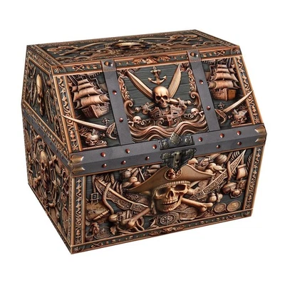 PETCEE Pirate Skull Treasure Box - 9x9.3x8 Large Pirate Treasure Chest for Classroom...