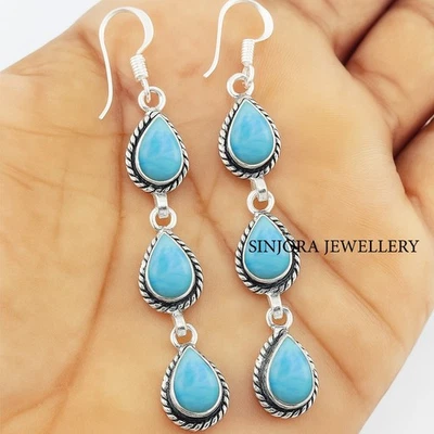 Orecchini pendenti/goccia fatti a mano in argento sterling 925 con pietre pre... - Immagine 1 di 4