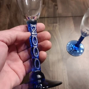 set of 2 vintage 2000 flute champagne glasses twisted stem cobalt blue used - Picture 1 of 5