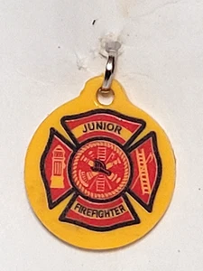 Vintage Rubber Junior Firefighter 1 1/8" Jacket Bag Zipper Pull Clip - Picture 1 of 3