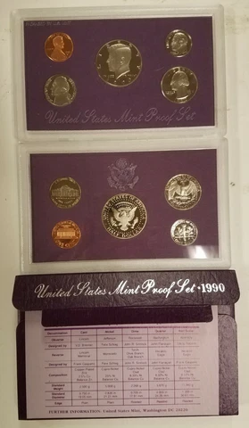 SS0590SXBCiO U.S. MINT 5 COIN YEAR 1990-S CAMEO PROOF SET LIGHTLY TONED ALL OGP! Cover