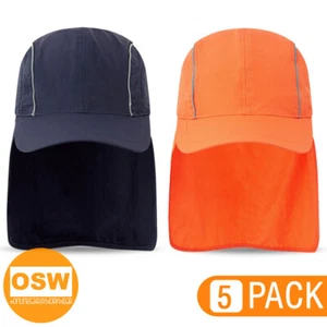5 x Tradie Sun Protection Cap Navy/Orange Neck Shade UPF Workwear Hat - Portwest - Picture 1 of 7