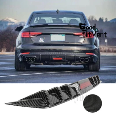 For Audi S4 A4 B9 Sedan Carbon Fiber Rear Bumper Diffuser Lip W/ Red LED Light - Image 1 of 4