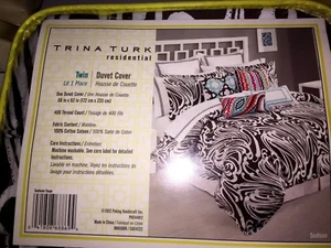 TRINA TURK Seafoam 2PC Set twin duvet and standard sham Taupe brown & white NIP - Picture 1 of 6