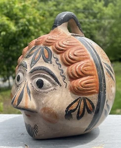 Vintage Talavera Hand Painted Folk Art Terracotta Pottery Face Head Bank Mexico - Picture 1 of 14
