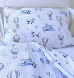 Hot Air Balloon COT BED  BEDDING SET DUVET COVER , PILLOWCASE, sky adventure - Picture 1 of 7