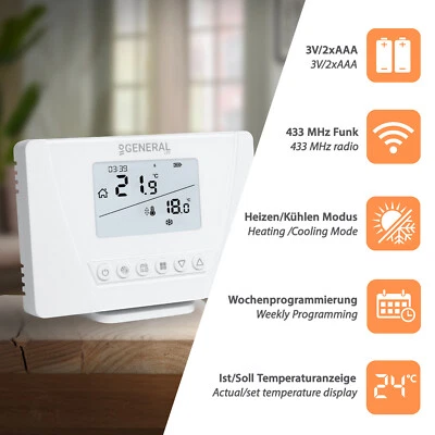 Funk Digital Thermostat Raumthermostat Regler  Fußbodenheizung Heizungsregler  - Bild 1 von 4