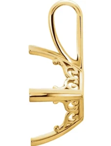 7mm Princess Square Solid 14k Yellow Gold Vintage Scroll Pendant Setting Mount - Picture 1 of 3
