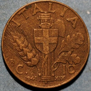 1941 Italy 10 Centesimi Vittorio Emanuele III KM# 74a - Picture 1 of 2