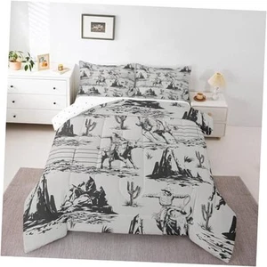  Wild West Cowboy Bedding Set Western Horse Comforter Set for Twin Black Grey - Picture 1 of 8