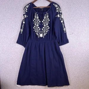 Talbots Kleid Damen groß marine Blumen bestickt Gaze Quasten A-Linie Bauer - Bild 1 von 13