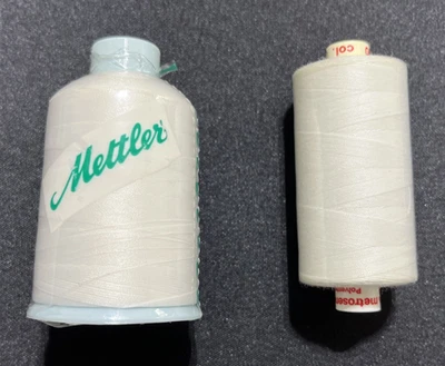 Mettler Lot Of 2 White Spools (1 Poly, 1 Nylon) Sealed 1000m Each NEW - Image 1 of 2