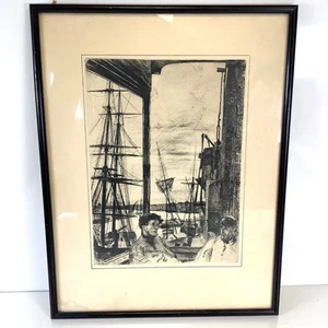 James McNeill Whistler Orig Radierung Rotherhithe Wapping Thames 1860 gerahmte Kunst - Bild 1 von 9