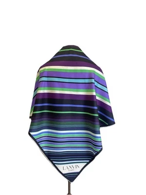 Bufanda de seda vintage Y5# Lanvin Paris hecha en Francia a rayas púrpura azul verde Foto 1 de 4