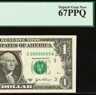 2003A $1 Federal Reserve Note PCGS 67PPQ - Fancy Repeater Serial Number 00090009 - Image 1 of 3