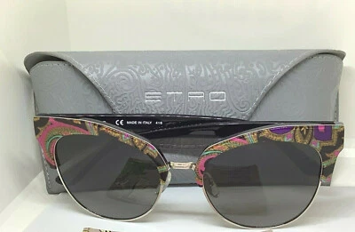 ETRO  ET108S BLACK PAISLEY SUNGLASS SILVER MULTI-PURPLE PINK TURQ CASE RET$299 - Image 1 of 4
