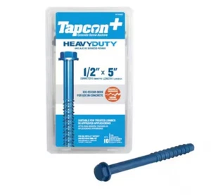 Tapcon+ 1/2 pulgada. x 5 pulgadas. Anclajes de tornillo de alta resistencia 10 quilates, azul (paquete de 10) - Imagen 1 de 12