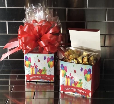 HANDMADE Happy Birthday ￼Reese’s Peanut Butter Cups Gift Basket-Box Banner-Balloon Theme