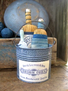 Antique Gray Graniteware Berry Pail Broom Corn Label - Picture 1 of 10