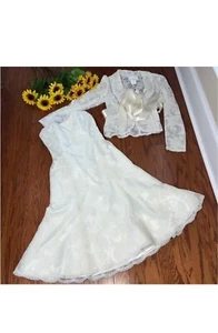 Watters Brides Ivory Lace Tea Length Strapless Gown w/ Lace Jacket, NWT, Size 10 - Picture 1 of 15