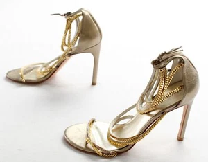 Stuart Weitzman Women's Chain Strap Stiletto Heels LB3 Gold US:8M EU:38.5 - Picture 1 of 12