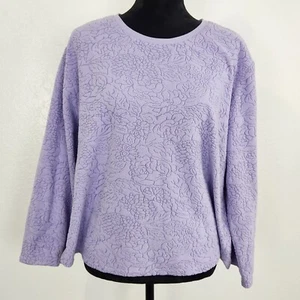 Oscar De La Renta Sweater Shirt Top Blouse Womens XL Purple Lavender Floral - Picture 1 of 12