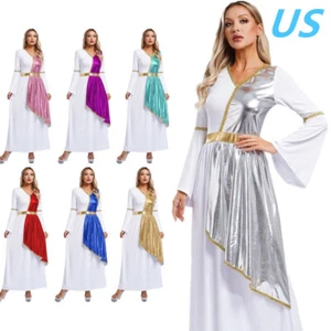 Womens Ancient Greek Roman Toga Empress Princess Costume Overlay Dress Robe - Picture 1 of 84