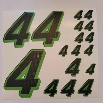 Black Carbon Fiber W/ Lime #4's Racing Vinyl Decal Sheet 1/10-1/12DEFECTIVE BOXD - Image 1 of 4
