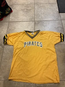 VINTAGE Pittsburgh Pirates Jersey Shirt Adult 2XL Yellow Spell Out 80s 90s USA - Picture 1 of 12