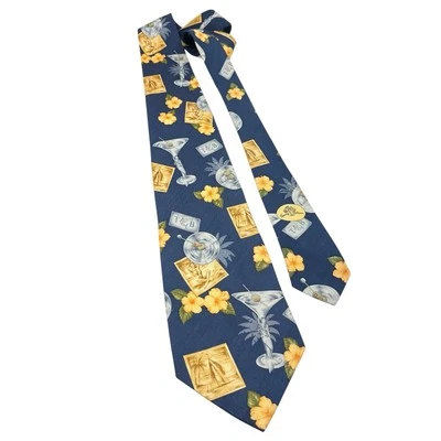CORBATA DE SEDA RETRO PARA HOMBRE TOMMY BAHAMA AZUL MARINO MARTINIS HULA NIÑAS BUENA USADA Foto 1 de 4