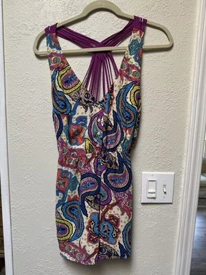 ARK & CO Womens sz Small Multi Color Print Sleeveless V Neck Strap Shorts Romper - Image 1 of 4