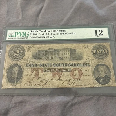 1861 $2 TWO DOLLAR SOUTH CAROLINA BANK NOTE  - Image 1 of 2