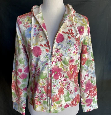 KATE HILL Size PM Floral Spring Fever Full Zip Hoodie Sweatshirt w/Pockets NEW - Image 1 of 4