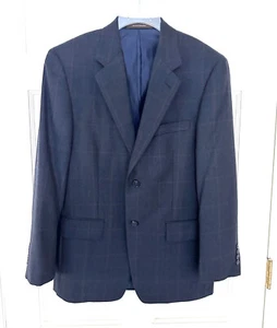 Tasso Elba for Macy's Angelico Wool Suit Jacket Blazer Navy Blue Check Grid S38 - Picture 1 of 18