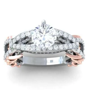 Designer Anniversary Ring I1 G 1.90 Ct Round Diamond 14K Two-Tone Gold Prong Set - Picture 1 of 7