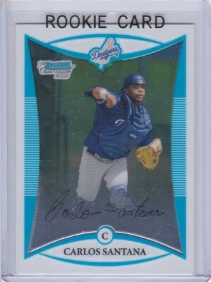 Tarjeta de novato Carlos Santana 2008 Bowman cromada primera radiocontrol receptor de béisbol ¡COMO NUEVA! Foto 1 de 2