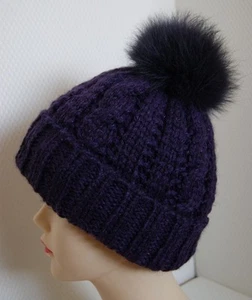 Gorro de pompón gorro de esquí gorro de punto piel auténtica pompón piel talla 56-58 NUEVO - Imagen 1 de 4