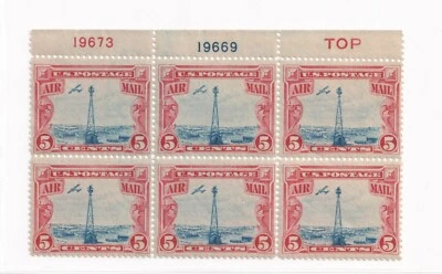 C11 1928 Beacon Plate Block 6 Mint Never Hinged OG RED TOP RT 19673 19669 - Image 1 of 2