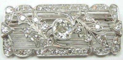 Antiguo broche prendedor de diamantes Art Deco de 1920 platino EGL EE. UU. joyería fina 2,5 quilates Foto 1 de 4