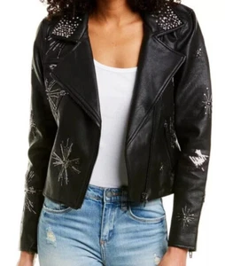 Chaqueta de Motocicleta de Cuero Sintético BLANK NYC Star Struck Talla S Negra. Nuevo con etiquetas - Imagen 1 de 11