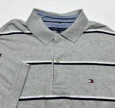 Tommy Hilfiger Men’s Cotton Pique Stripe Polo Shirt Gray Heather White Black 2XL